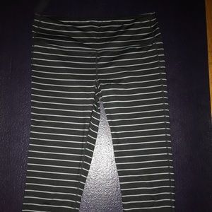 Athleta Cropped Legging- Black and Gray Stripe